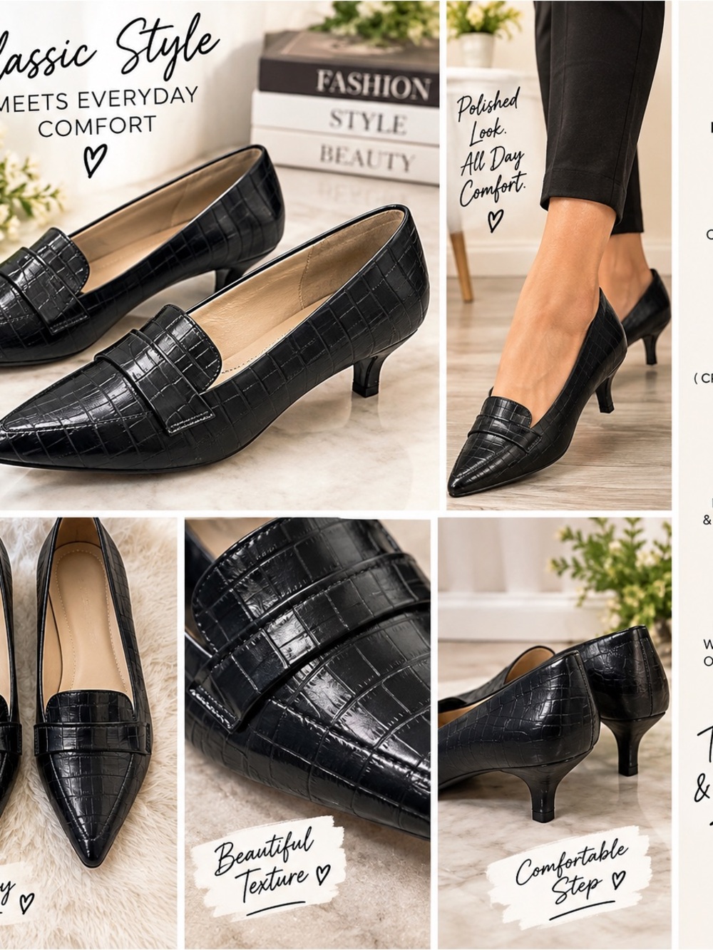 Black Croc-Embossed womens Loafers